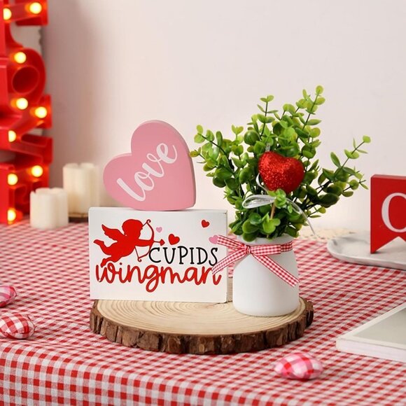 NEW Valentines Day Decorations Tiered Tray Decor, Cupid Heart Sign Mantel Decor - Picture 3 of 7